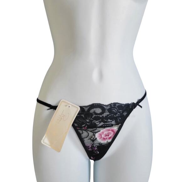 Y2k Sheer Black Floral Mesh Lace Micro Thong Rene Rofe SM - Picture 7 of 8